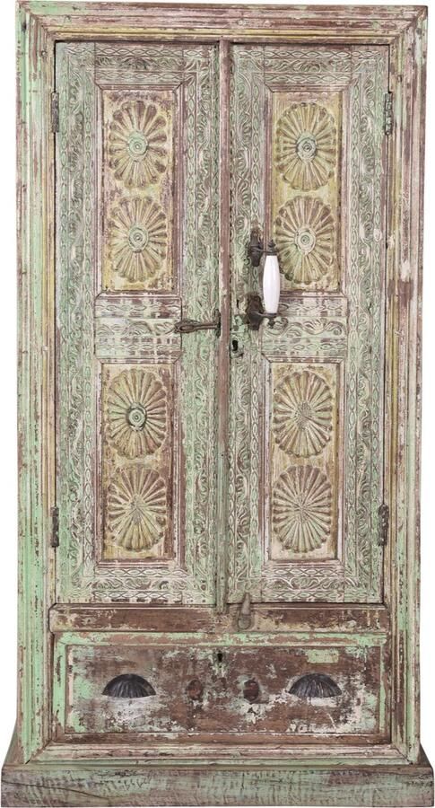 MOFASA Vintage Kast India Bohemian Ibiza stijl| 140CM Groen Teak