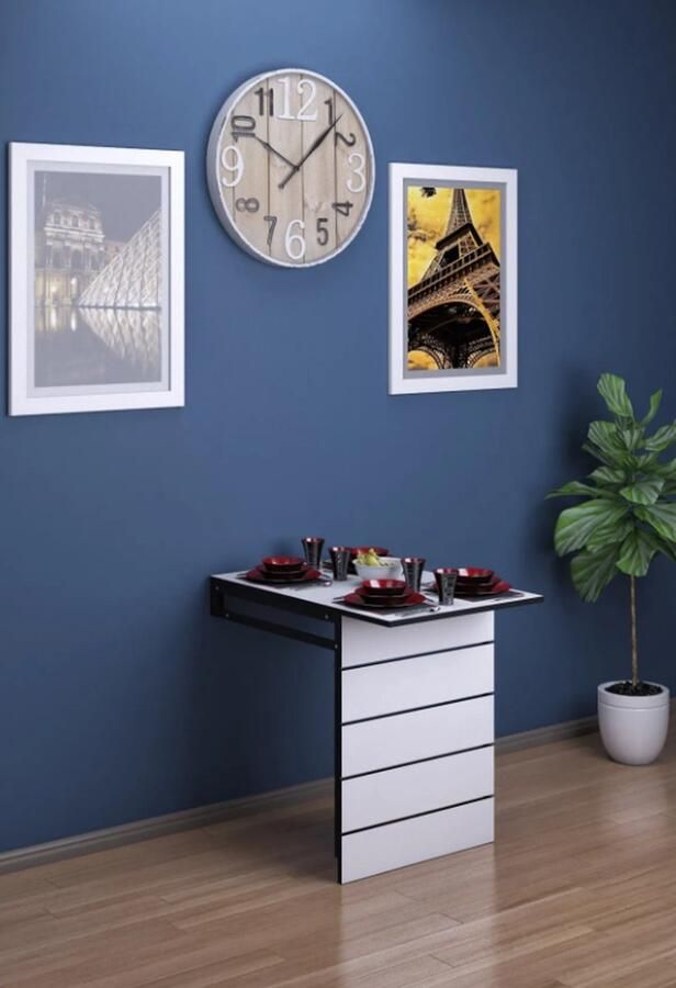 Moka Park Bureau Kantoortafel Studie tafel Eettafel Keukentafel Opklapbaar Tafel Praktisch Tafel Rechthoek Tafel Fulya Wit