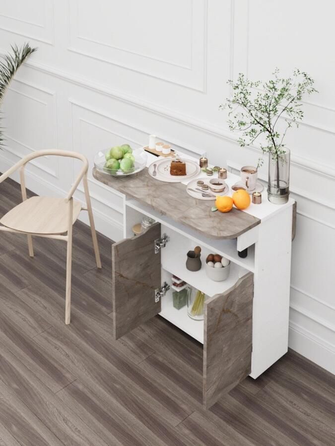 Moka Park Eettafel Keukentafel Opklapbaar Tafel Keuken Tafel Praktisch Tafel Rechthoek Tafel met Wielen Kelebek -Grijs - Foto 2