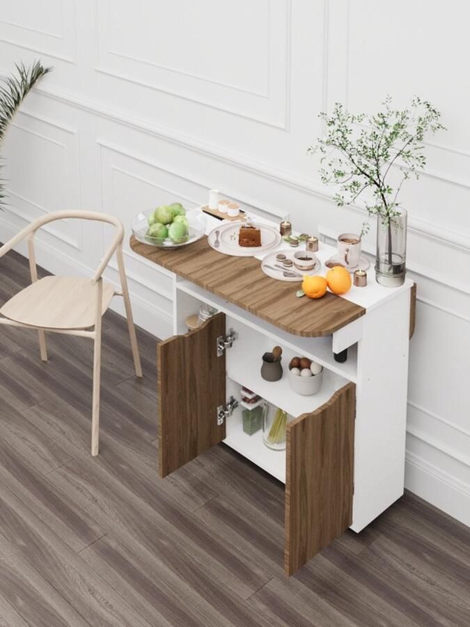 Moka Park Eettafel Keukentafel Opklapbaar Tafel Keuken Tafel Praktisch Tafel Rechthoek Tafel met Wielen Kelebek Bruin