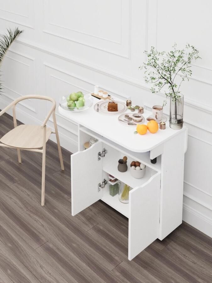 Moka Park Eettafel Keukentafel Opklapbaar Tafel Praktisch Tafel Rechthoek Tafel met Wielen Wit
