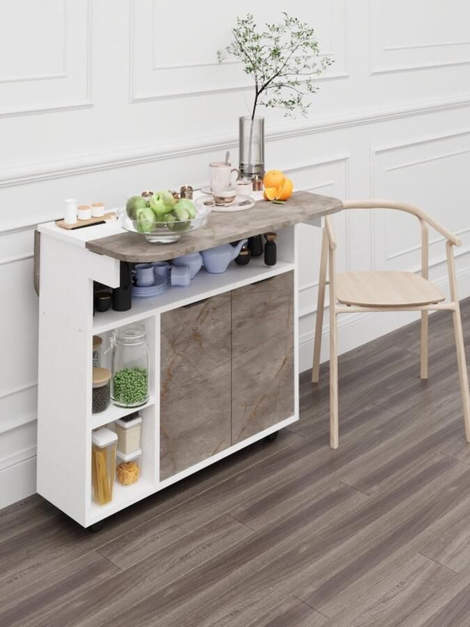 Moka Park Eettafel Keukentafel Opklapbaar Tafel Keuken Tafel Praktisch Tafel Rechthoek Tafel met Wielen Kelebek -Grijs - Foto 3