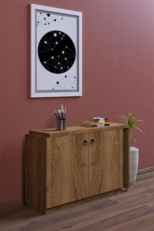 Moka Park -Kantoortafel Opklapbaar Tafel met Kast Praktisch Tafel Bureau Rechthoek Tafel Computerbureau Computer Tafel Bureautafel Flor Bruin