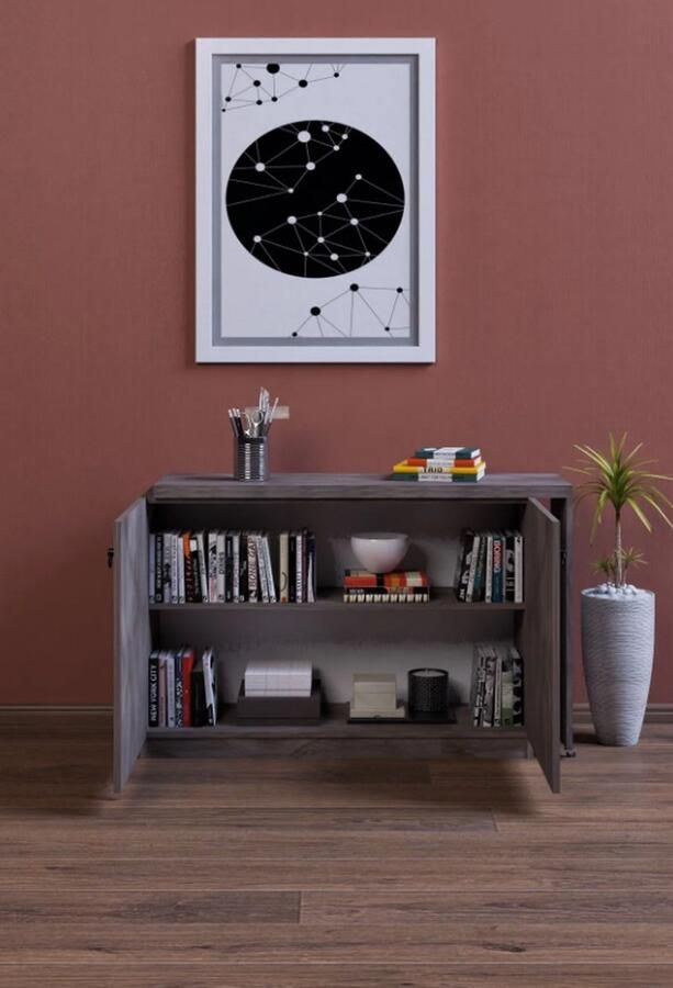 Moka Park -Kantoortafel Opklapbaar Tafel met Kast Praktisch Tafel Bureau Rechthoek Tafel Computerbureau Computer Tafel Bureautafel Flor Grijs - Foto 3