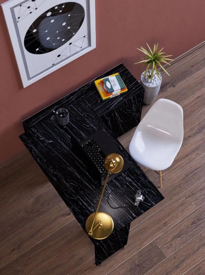 Moka Park -Kantoortafel Opklapbaar Tafel met Kast Praktisch Tafel Bureau Rechthoek Tafel Computerbureau Computer Tafel Bureautafel Flor Zwart - Foto 2