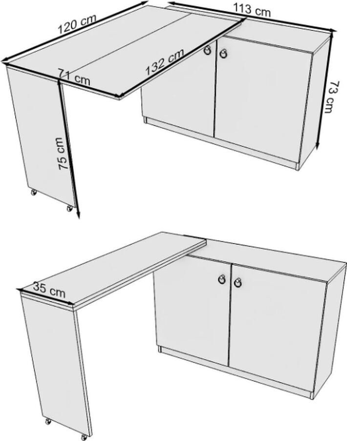 Moka Park -Kantoortafel Opklapbaar Tafel met Kast Praktisch Tafel Bureau Rechthoek Tafel Computerbureau Computer Tafel Bureautafel Flor Grijs