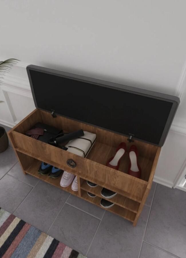 Moka Park Schoenenbank met zitje Bank Met Zitkussen Schoenenrek met opbergruimte Hout 90 x 35 x 50 cm (LxBxH) Bruin