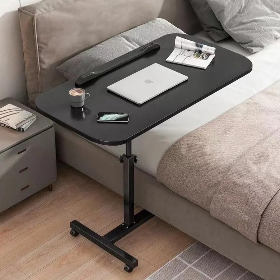 Momentum Online Momentum Laptop Stand Mini Bureau Nachtkastje Mobiele Laptoptafel Zwart Draaibaar Inklapbaar Hoogte Verstelbaar Met Wielen 50x30x59cm