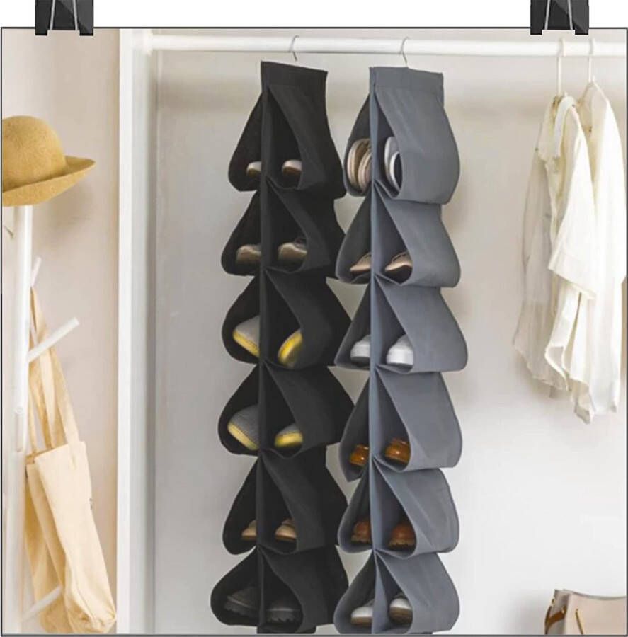 momgyaamz Hangende organizer schoenenrek hangende schoenenopberger 117 x 32 cm schoenenopberger met 12 vakken opbergsysteem voor de deur schoenenrek deur voor schoenenopberger zwart 1 stuk