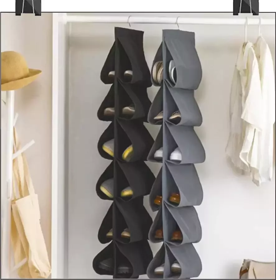 Momgyaamz Hangende organizer schoenenrek hangende schoenenopberger 117 x 32 cm schoenenopberger met 12 vakken opbergsysteem voor de deur schoenenrek deur voor schoenenopberger zwart 1 stuk