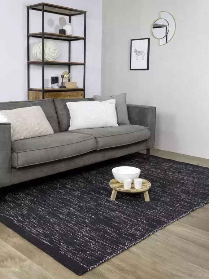 MOMO Rugs Teppe Black Vloerkleed 160x230 cm Rechthoekig Laagpolig Structuur Tapijt Industrieel Modern Scandinavisch Wit Zwart Zwart_wit