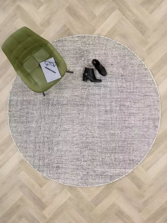 MOMO Rugs Teppe Black White Rond Vloerkleed 200 cm rond Laagpolig Structuur Tapijt Industrieel Landelijk Scandinavisch Wit Zwart