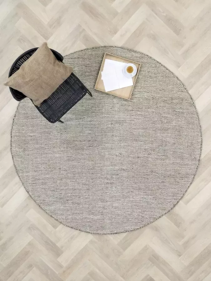 MOMO Rugs Teppe Grey White Rond Vloerkleed 200 cm rond Laagpolig Rond Structuur Tapijt Industrieel Scandinavisch Grijs