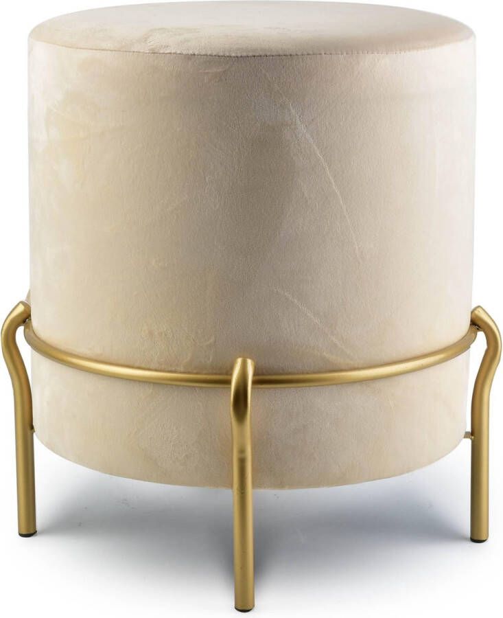 Mondex Luxe Velvet Poef in Beige met Gouden Poten