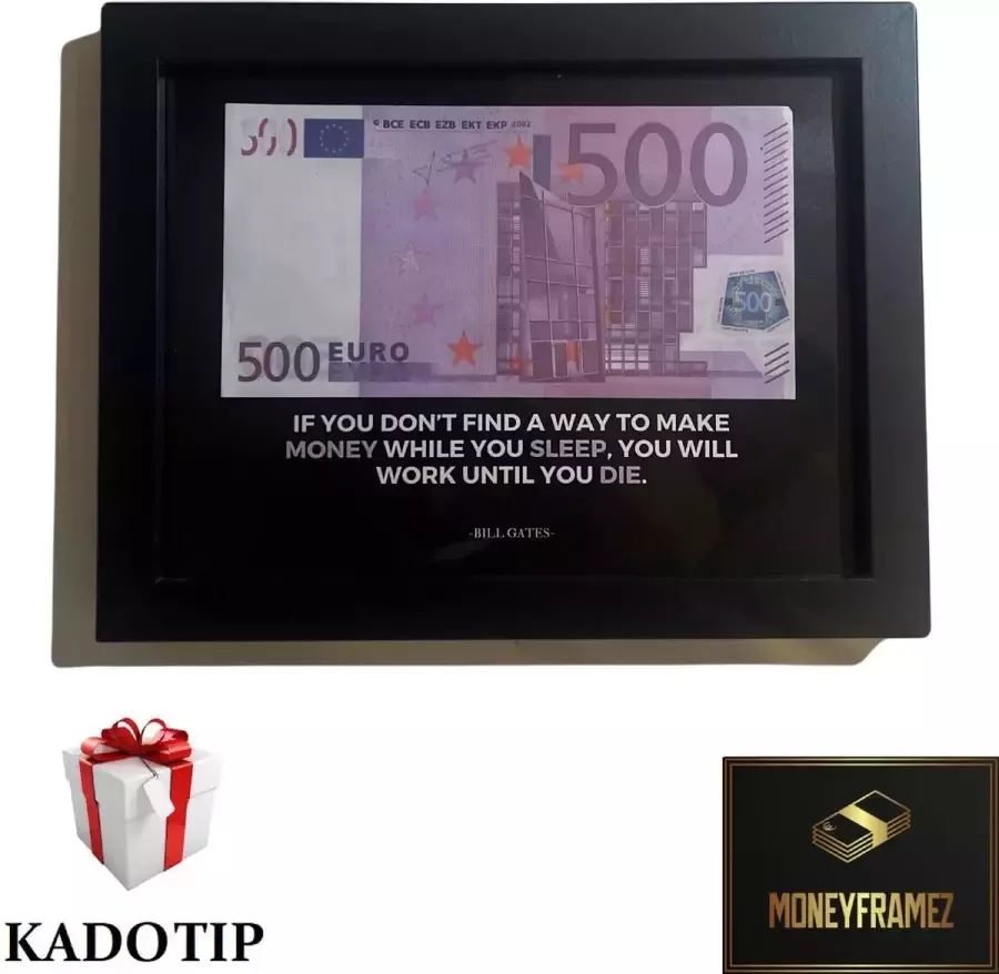 MoneyFrame 500 Euro Kunst Frame Canvas Cadeau Fotolijst Decoratie woonkamer Bureau accessoires Kaders en lijsten Kunst Nepgeld Black friday 2022