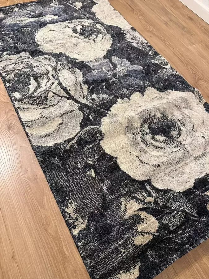 MONOO Keukenloper Blauw Grijs Roos 80x150 cm Vloerkleden Keuken Tapijt Keukenmat Loper Tapijt Loper Vloerkleed