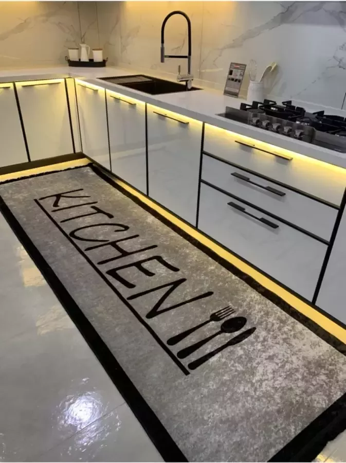 MONOO Keukenloper Kitchen 103 Grijs 80x200 cm Vloerkleden Keuken Tapijt Keukenmat Loper Tapijt Loper Vloerkleed