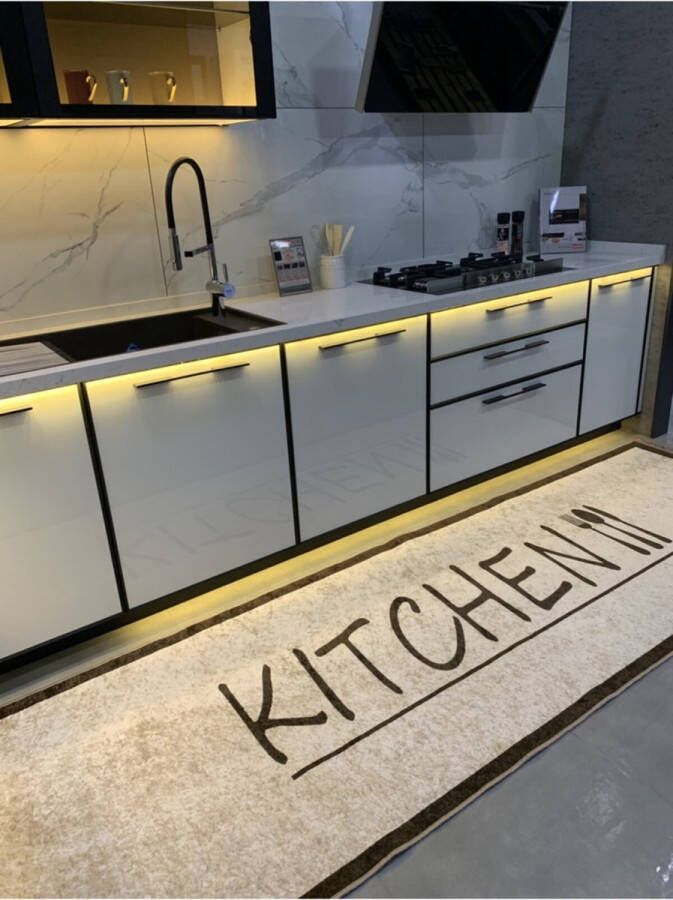 MONOO Keukenloper Kitchen 104 Cremé Grijs 80x200 cm Vloerkleden Keuken Tapijt Keukenmat Loper Tapijt Loper Vloerkleed