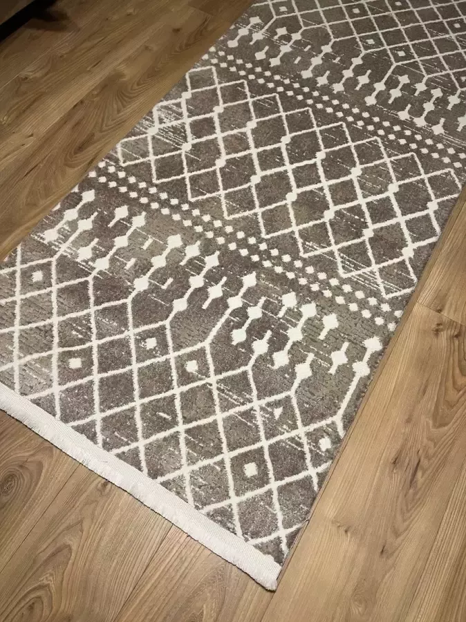 MONOO Luxe Zachte Loper Taupe Wit 80x300 cm Keukenloper Karpet Vloerkleed Vloerkleden Loper Tapijt