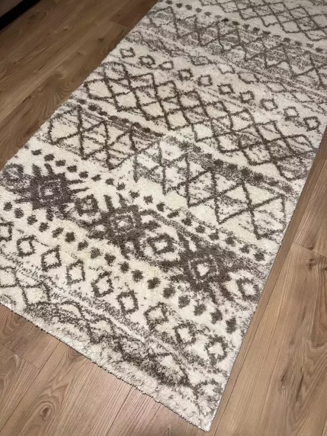 MONOO Super Zacht Hoogpolig Loper Wit Taupe 80x300 cm Keukenloper Karpet Vloerkleed Vloerkleden Loper Tapijt