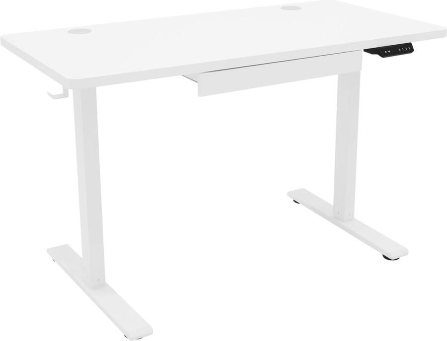 Monster Shop Elektrisch Staand Bureau 120 x 60 cm Wit in hoogte verstelbaar ergonomisch zit-naar-stand Computer Werkstation Ingebouwd Lade USB A & C Oplaadkabel Zak Haak Kantoor Tafel Timer Slim Bedieningspaneel