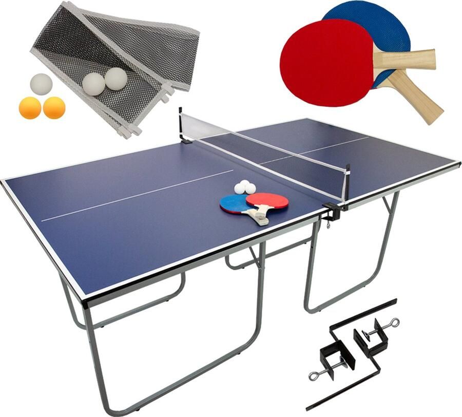 Monster Shop Tafeltennistafel Inklapbare Poten Ping Pong Draagbaar Compact Gemakkelijk Snelle Installatie Multifunctioneel Spellen Binnen Buiten 2 Bats 5 Ballen Net Poedercoating Ijzer 12mm MDF 181 x 102 x 76cm 26kg