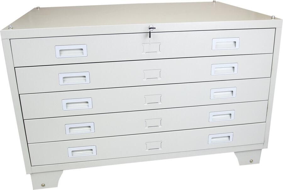 Monster Shop NL A1 Ladekast tekeningen 100cm x 70cm x 65 cm 5 gesloten laden Metaal Afsluitbaar Inclusief etikethouders + sleutels Architectenkast