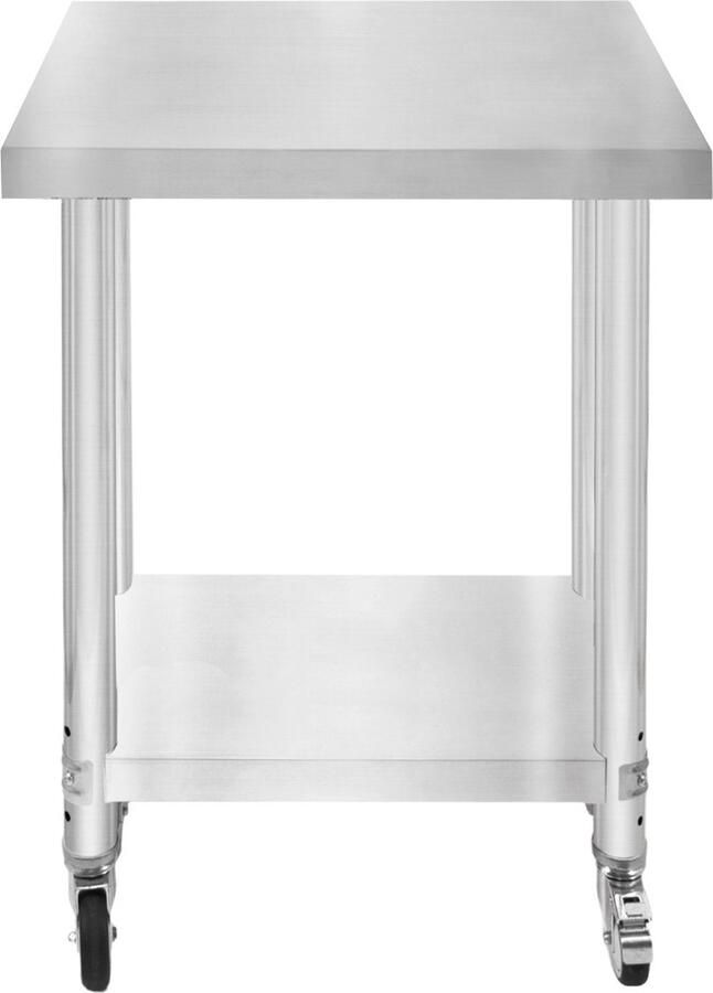 Monster Shop NL Catering Werkbank Tafel Roestvrijstalen Voedselbereiding Keuken Mobiel 4 x Zwenkwielen met 2 Remmen & 4 Verstelbare Poten Verstelbare Onderste Plank 3 Posities 160 kg Draagvermogen 86 x 60 x 45 cm