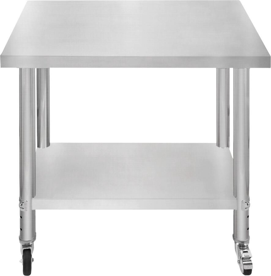 Monster Shop NL Catering Werkbank Tafel Roestvrijstalen Voedselbereiding Keuken Mobiel 4 x Zwenkwielen met 2 Remmen & 4 Verstelbare Poten Verstelbare Onderste Plank 3 Posities 160 kg Draagvermogen 86 x 90 x 76 cm