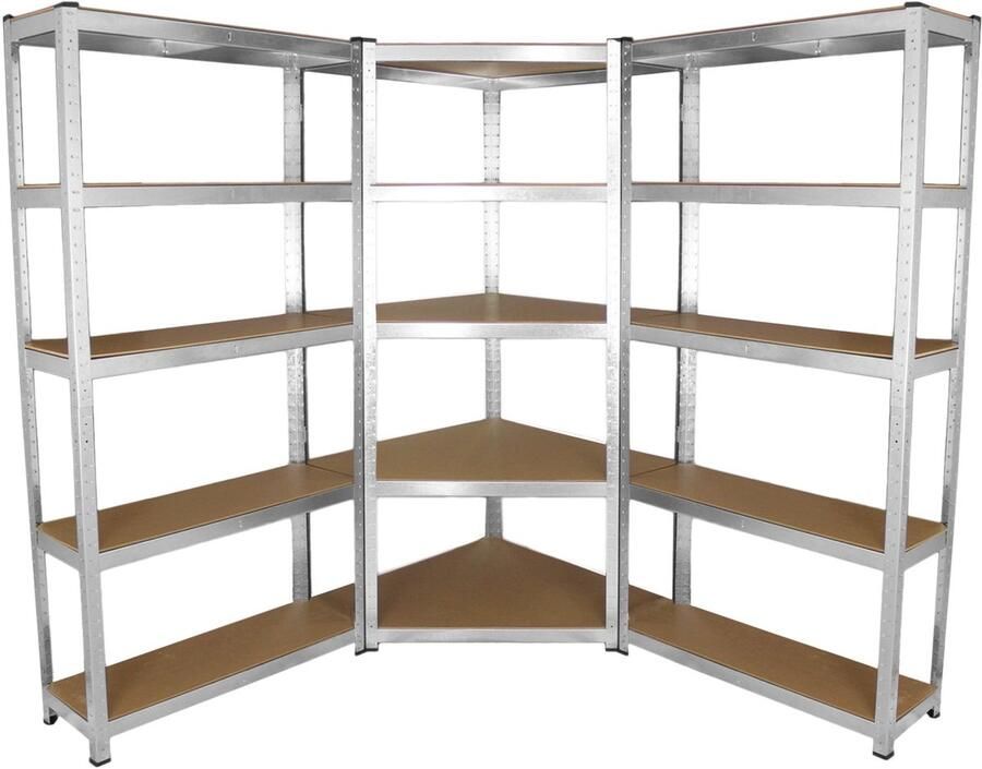 Monster Shop NL Galwix Stellingkasten 2 Rechte Rekken + 1 Hoekstelling 90x30x180 cm per Rek – 100% Boutloos Draagkracht: 1750 kg Opbergrekken Garage Werkplaats Voorraadrekken