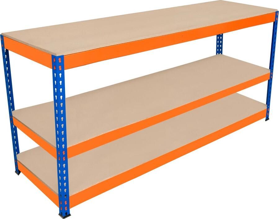 Monster Shop NL Garage werkbank 180x60x90cm 3 Planken Versterkt Staal 300kg Plank Schroefloze Montage Verstelbare Indeling Rubbervoeten 3 Ondersteuningsbalken