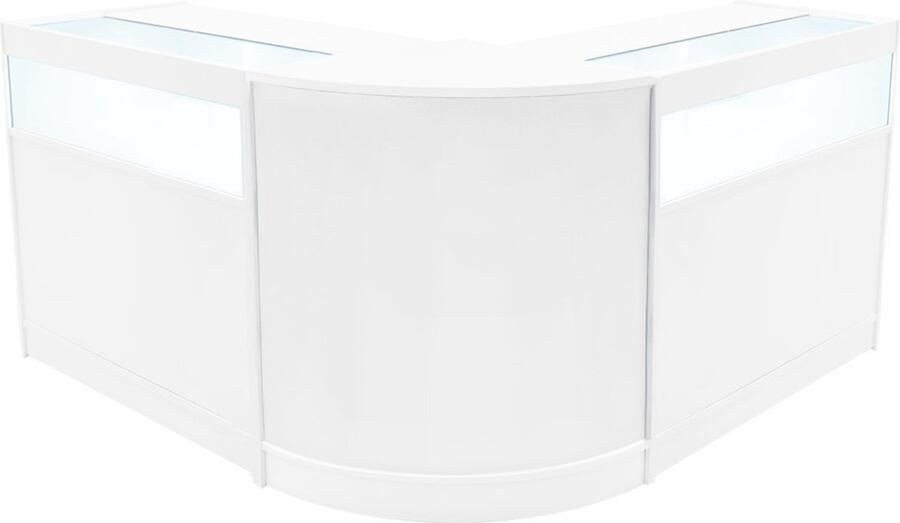 Monster Shop NL Wit Winkel Toonbank Set Iris LED Verlichting B900 CM60 Afsluitbaar Schuifdeuren Sleutels 3 Detailhandel Opbergkast Glas Vitrinekast Hoek Binnenplanken Witte Lampen