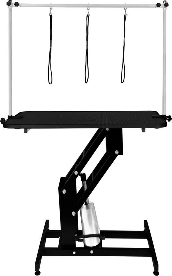 Monster Shop NL Zwart Hydraulische Hondentrimeertafel Verstelbare H-bar voor 180 kg 106cm x 61cm Rubberen Blad Zware Uitvoering Stalen Frame in Zwart 4 Verstelbare Stabiele Poten 3 Lusvormige Lijnen
