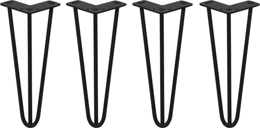 MonsterShop 4 x Tafelpoten staal Lengte: 30.5cm 3 pin 10mm Zwart SkiSki Legs ™ Retro hairpin pinpoten
