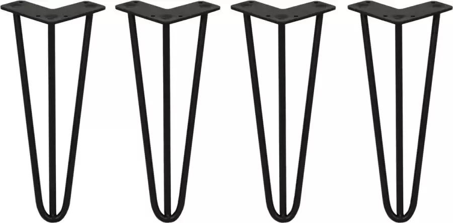 MonsterShop 4 x Tafelpoten staal Lengte: 30.5cm 3 pin 10mm Zwart SkiSki Legs ™ Retro hairpin pinpoten
