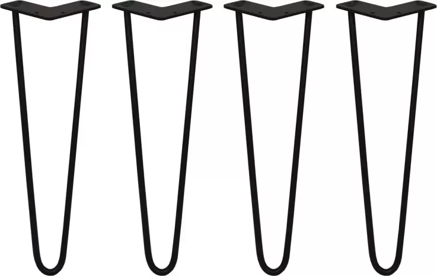 MonsterShop 4 x Tafelpoten staal Lengte: 40.6cm 2 pin 10mm Zwart SkiSki Legs ™ pinpoten Retro hairpin