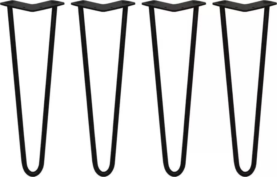 MonsterShop 4 x Tafelpoten staal Lengte: 40.6cm 2 pin 12mm Zwart SkiSki Legs ™ pinpoten Retro hairpin