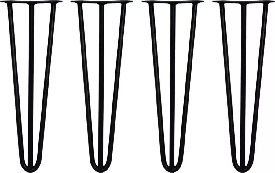 MonsterShop 4 x Tafelpoten staal Lengte: 40.6cm 3 pin 12mm Zwart SkiSki Legs ™ pinpoten Retro hairpin