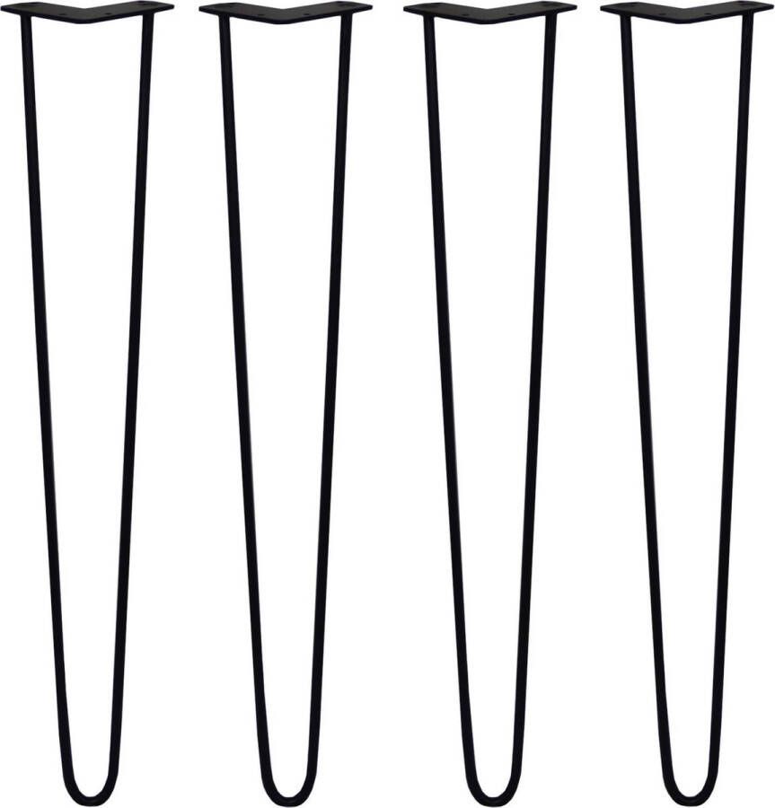 MonsterShop 4 x Tafelpoten staal Lengte: 71cm 2 pin 10m Zwart SkiSki Legs ™ pinpoten Retro hairpin
