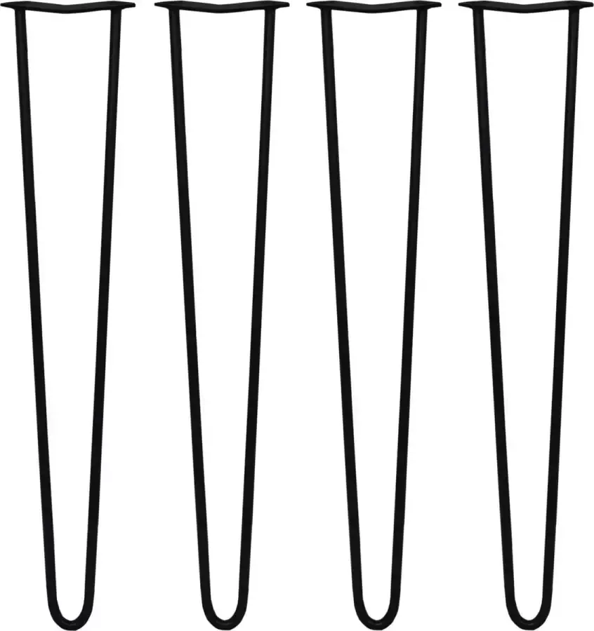 MonsterShop 4 x Tafelpoten staal Lengte: 71cm 2 pin 12mm Zwart SkiSki Legs ™ Retro hairpin pinpoten