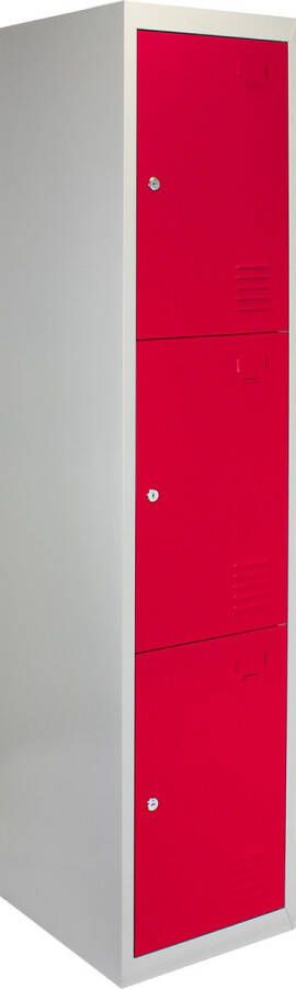 MonsterShop Lockerkast Metaal Rood Driedeurs 90cm(b)x45cm(d)x180cm(h) 2 GRATIS magneten 2 Sleutels per slot kluisjes lockers ventilatierooster - Foto 1