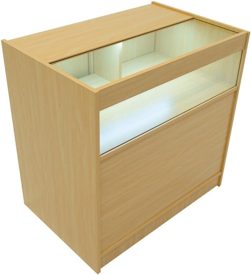 MonsterShop Esdoorn Winkel Toonbank LED Verlichting B900 Afsluitbaar Schuifdeuren 2 Sleutels Detailhandel Opbergkast Glas Vitrine Display Kast Receptie Bureau 3 Planken 1 Open 2 Gesloten Schappen Witte Lampen - Foto 2