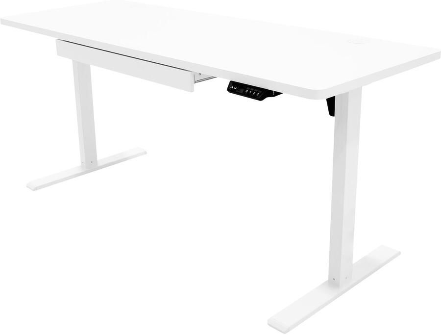 Monster Shop Elektrisch Staand Bureau 160 x 60 cm Wit in hoogte verstelbaar ergonomisch zit-naar-stand Computer Werkstation Ingebouwd Lade USB A & C Oplaadkabel Zak Haak Kantoor Tafel Timer Slim Bedieningspaneel