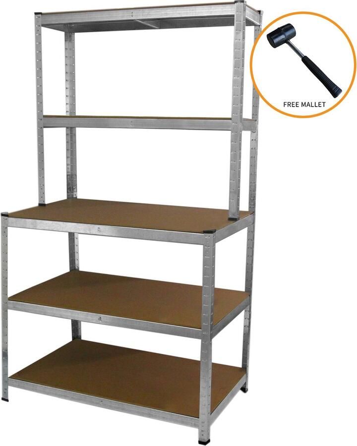 MonsterShop Galwix Stellingkast met ingebouwde werkbank 100x60x180 cm 100% boutloos Draagkracht: 900 kg