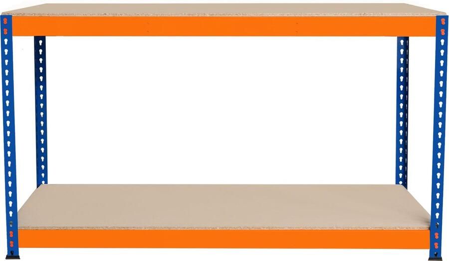 MonsterShop Garage werkbank 150x45x90cm 2 Planken Versterkt Staal 300kg Plank Schroefloze Montage Verstelbare Indeling Rubbervoeten 2 Ondersteuningsbalken