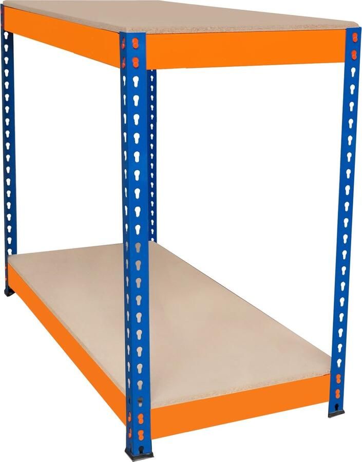 MonsterShop Garage werkbank 90x45x90cm 2 Planken Versterkt Staal 300kg Plank Schroefloze Montage Verstelbare Indeling Rubbervoeten Ondersteuningsbalk
