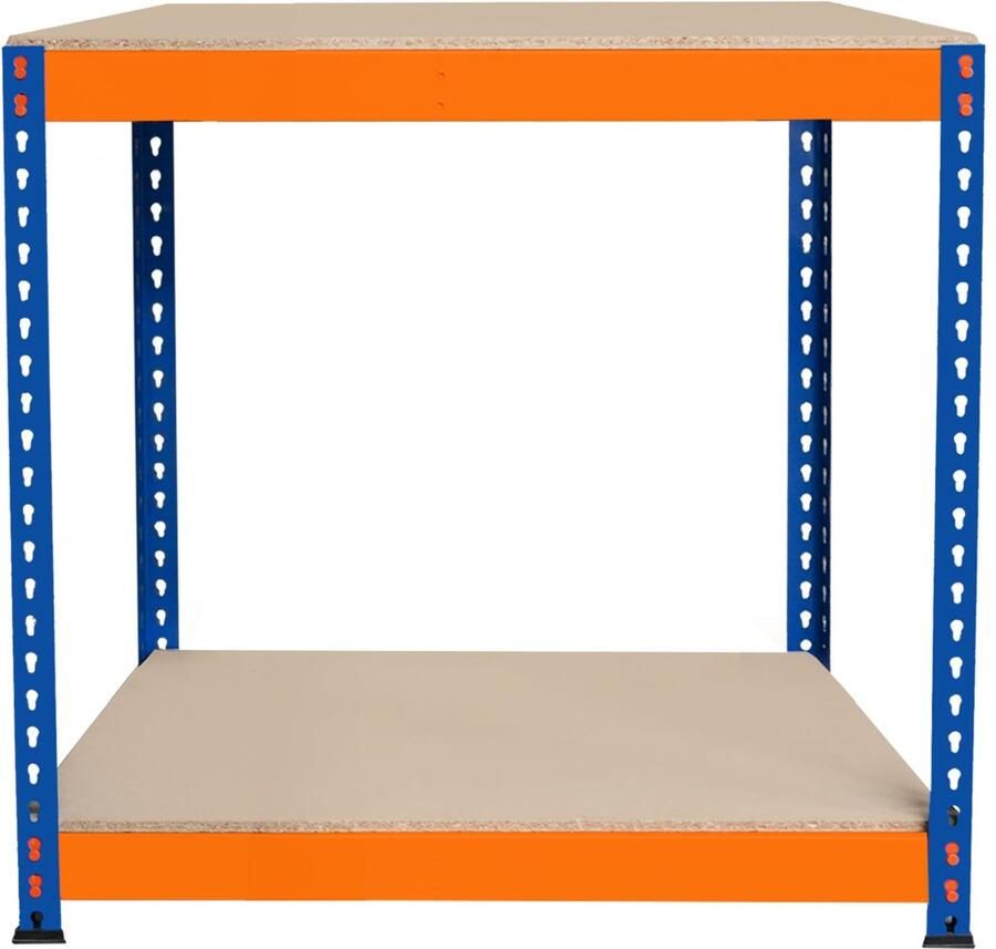 MonsterShop Garage werkbank 90x45x90cm 2 Planken Versterkt Staal 300kg Plank Schroefloze Montage Verstelbare Indeling Rubbervoeten Ondersteuningsbalk - Foto 2