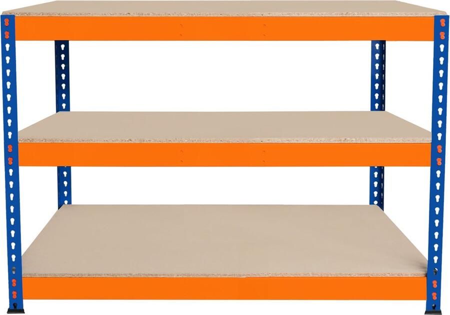 MonsterShop Garage werkbank 120x60x90cm 3 Planken Versterkt Staal 300kg Plank Schroefloze Montage Verstelbare Indeling Rubbervoeten Ondersteuningsbalk