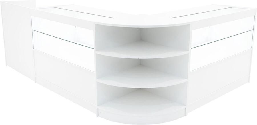 MonsterShop Wit Winkel Toonbank Set Eclipse LED Verlichting C1200 LM60 TB60 Afsluitbaar Schuifdeuren Sleutels 3 Detailhandel Opbergkast Kassabalie Glas Vitrine Kast Hoek Planken Witte Lampen