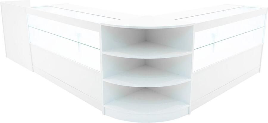 MonsterShop Wit Winkel Toonbank Set Eclipse LED Verlichting C1500 LM60 TB60 Afsluitbaar Schuifdeuren Sleutels 3 Detailhandel Opbergkast Kassabalie Glas Vitrine Kast Hoek Planken Witte Lampen
